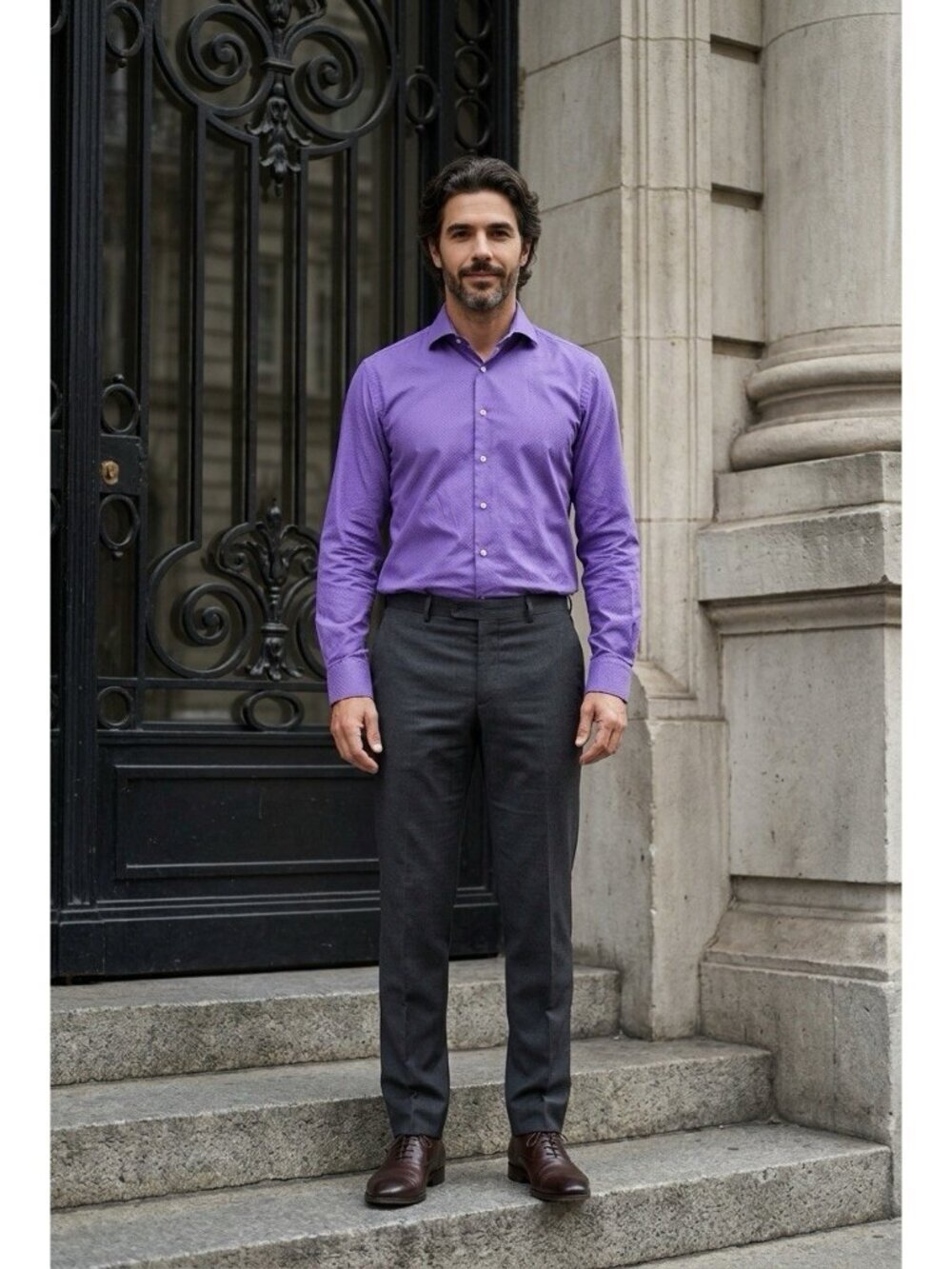 Robert Graham Cotton Button‎ up textured Shirt neck Flip Cuff Purple